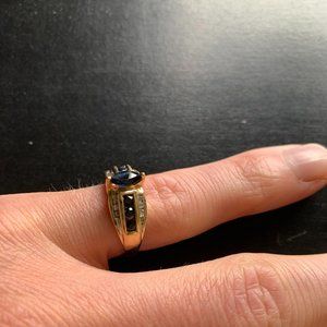 Marquise Sapphire and .1 Ct Diamond 14K Gold Ring